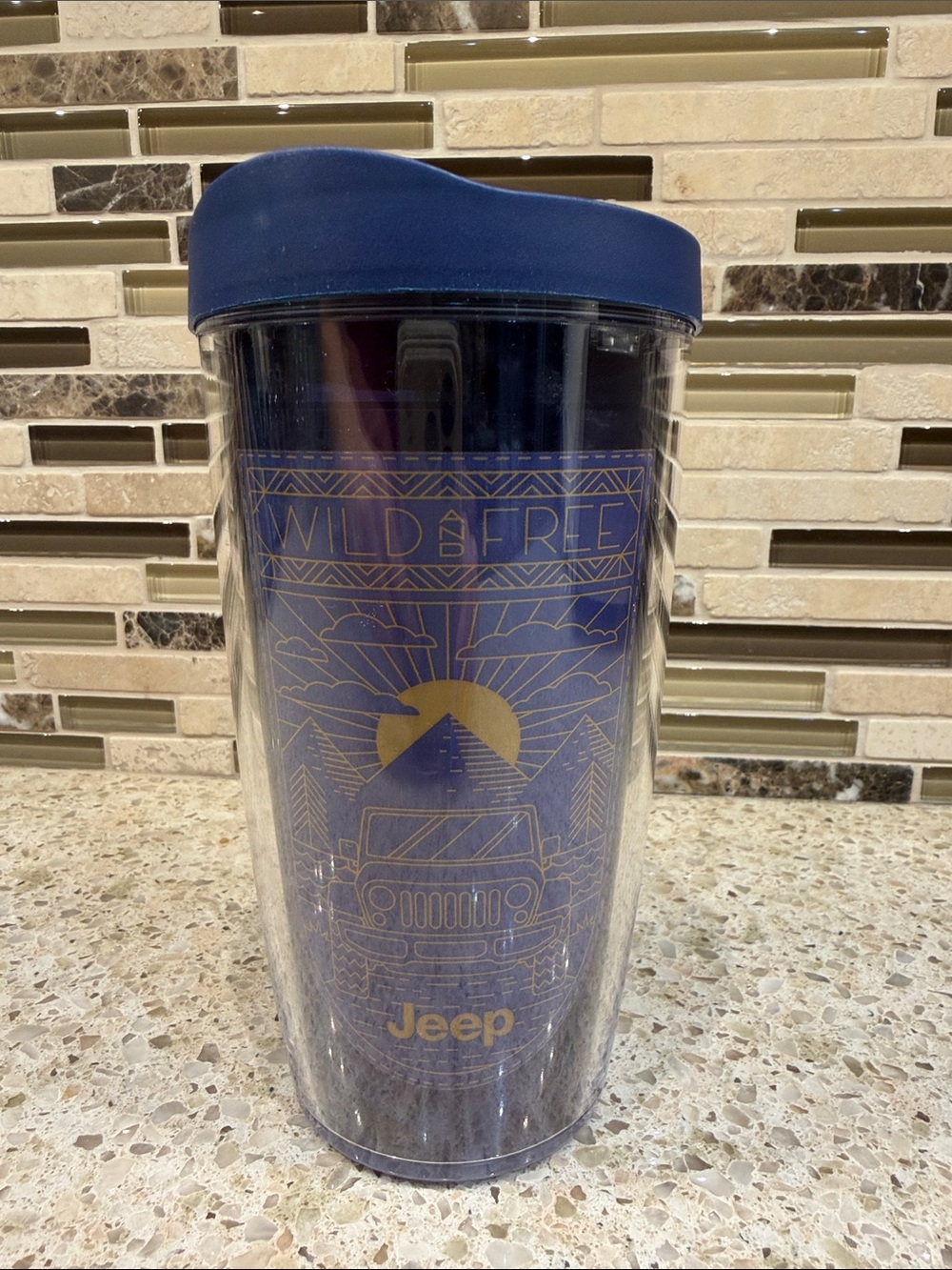 Jeep Blue and Gold Wild & Free Travel Tumbler